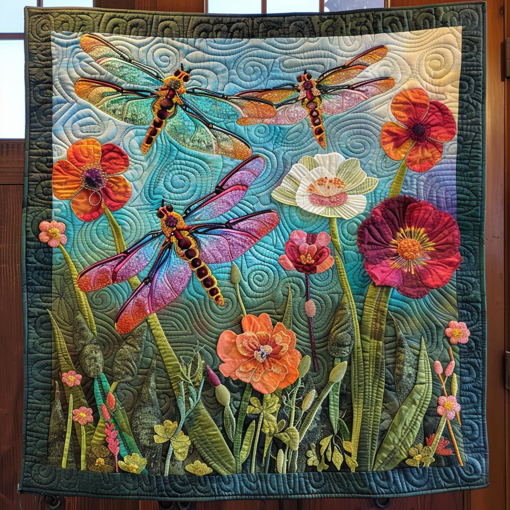 Among Bloom Grace Quilt Blanket Dragonfly Colorful Floral Nature Gifts For Her