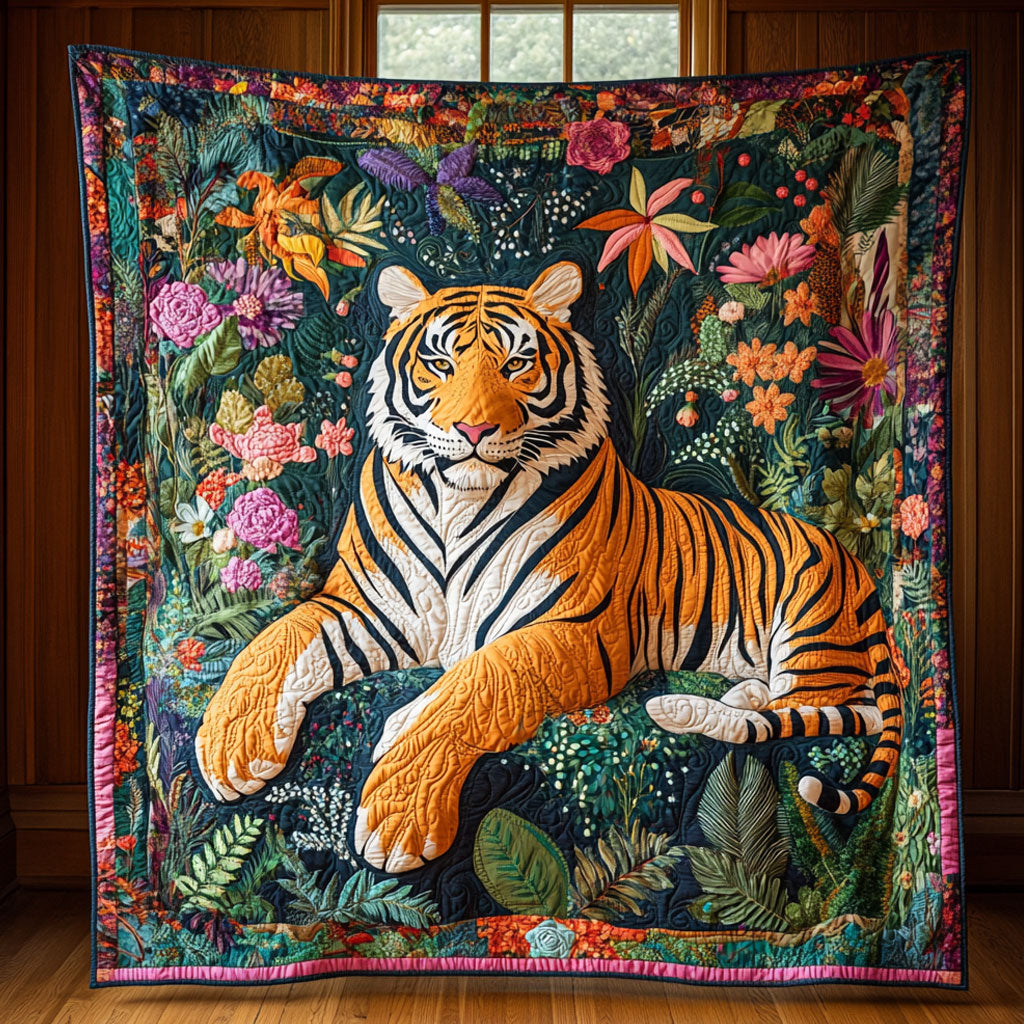 Among Jungle Quilt Blanket Tiger And Floral Nature Gifts For Tiger Lovers
