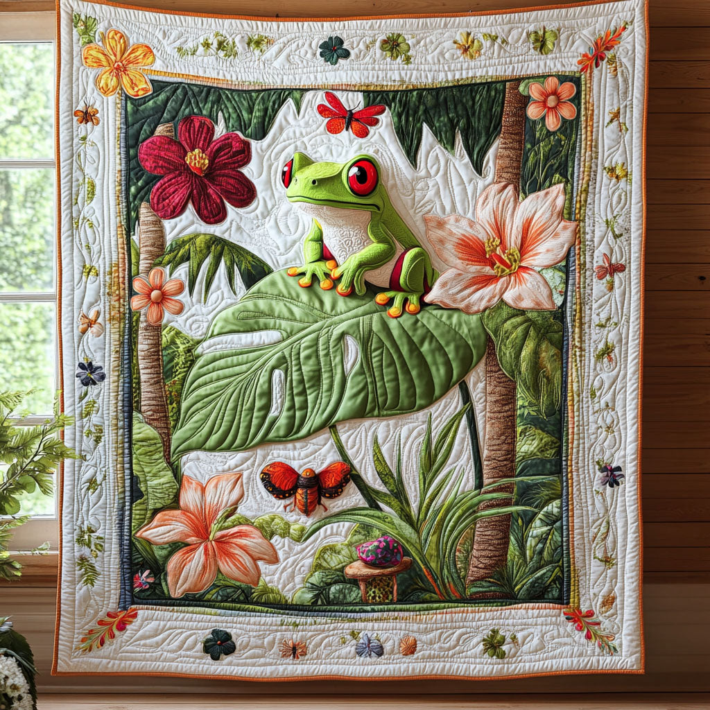 Among Rainforest Quilt Blanket Frog And Floral Nature Gift For Frog Lover