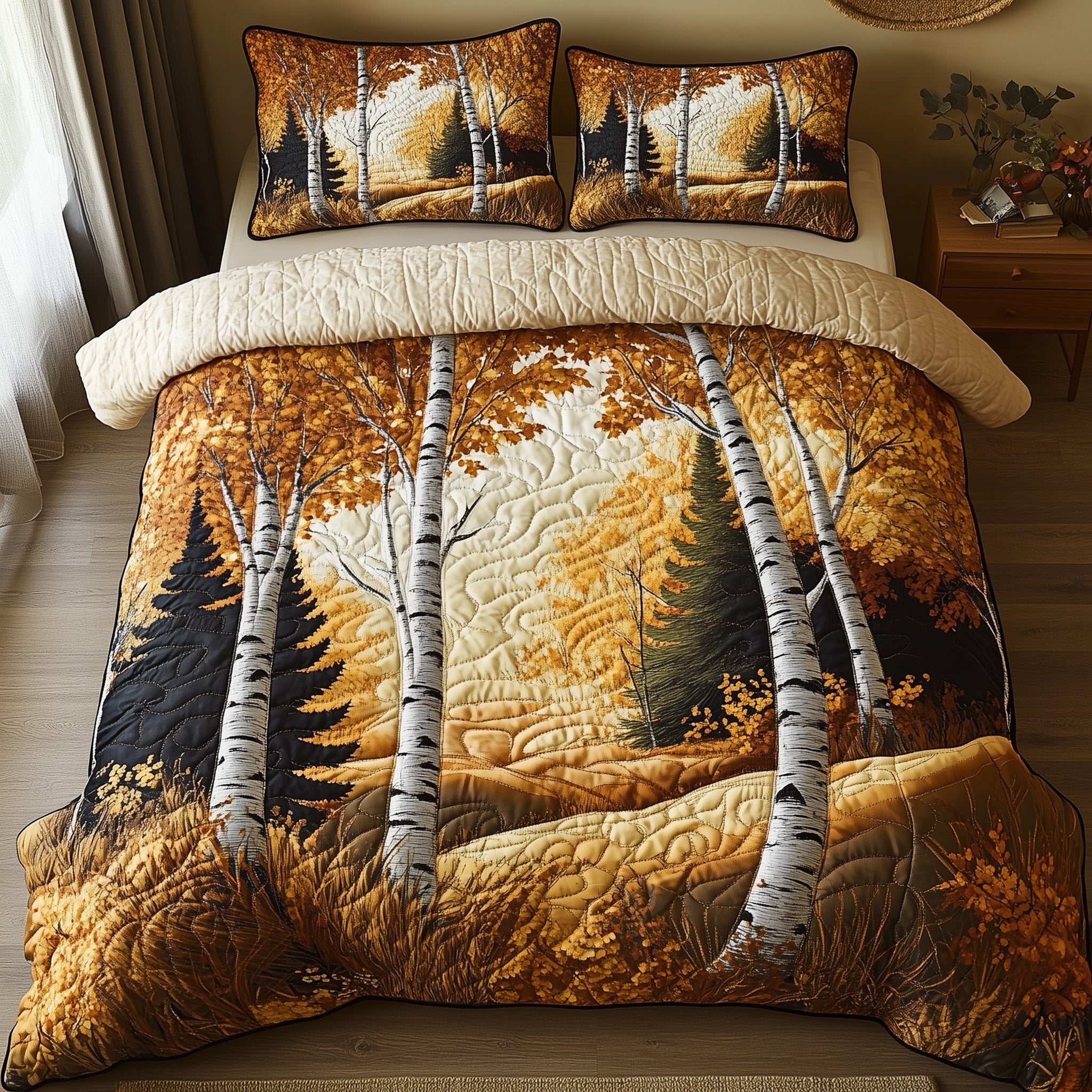 Among the Birches Quilted Bedding Set Duvet Cover Merchandise Cozy Fall Gift Ideas