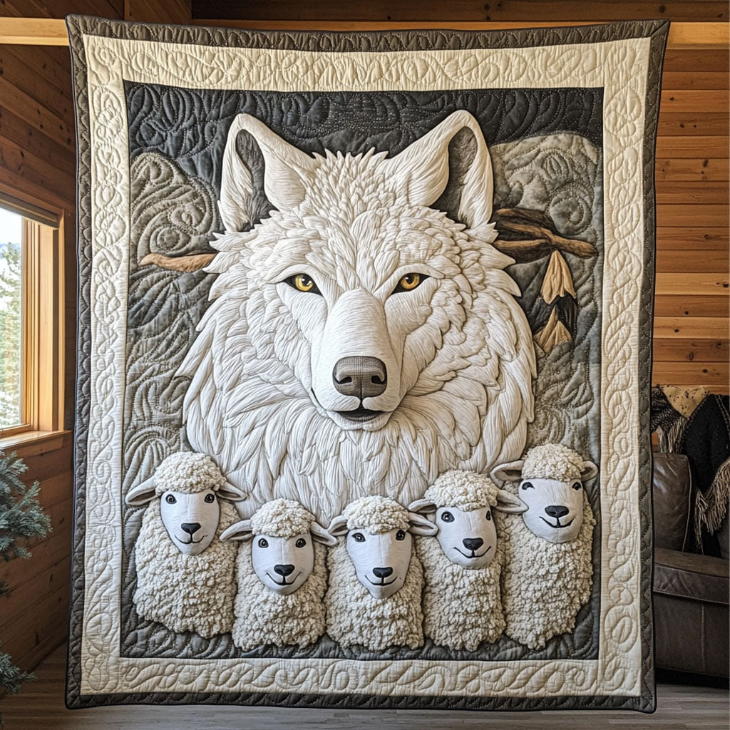 Among The Sheep Quilt Blanket Wolf And Sheep Cozy Farmhouse Wolf Themed Gifts