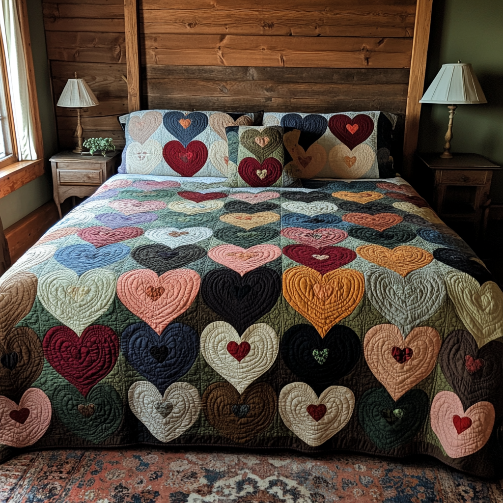 Amour Patchwork Quilted Bedding Set Duvet Cover Queen Unique Dad Gifts For Father's Day