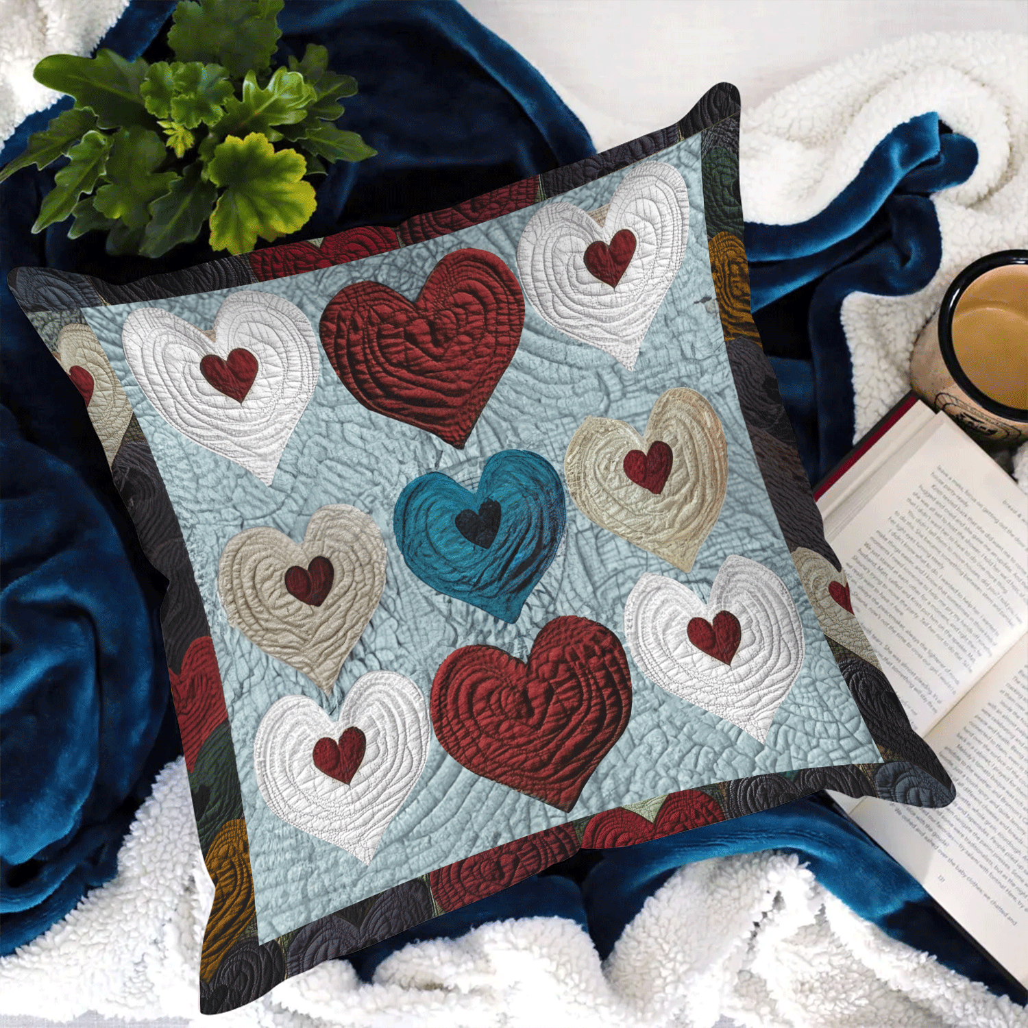 Amour Patchwork Quilted Pillow Case Xmas Pillow Cover for Holiday Decor