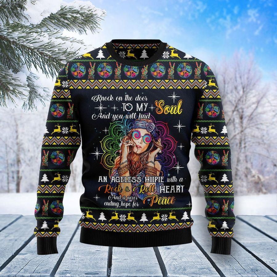 An Ageless Hiipie Ugly Christmas Sweater Funny Hippie Clothing Xmas Holiday Gifts For Her