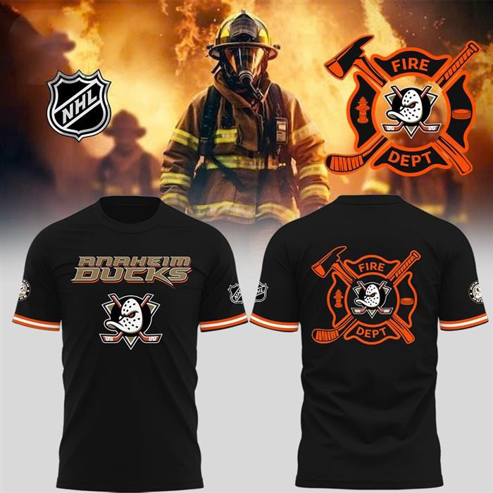 Anaheim Ducks Firefighter T-Shirt Black Presents For Hockey Fans