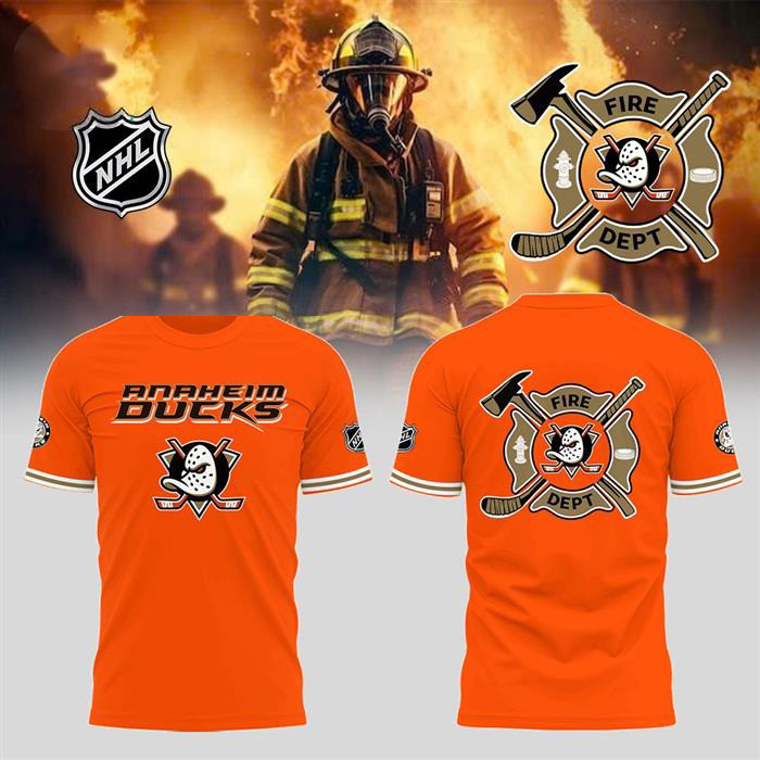Anaheim Ducks Firefighter T-Shirt Orange Presents For Hockey Fans