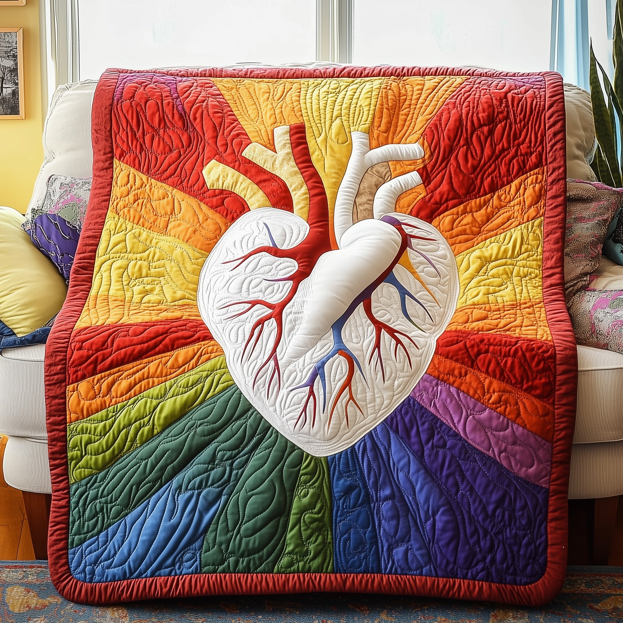 Anatomical Heart Rainbow Quilted Blanket Colorful Pride Bedding Gift For Medical Lovers