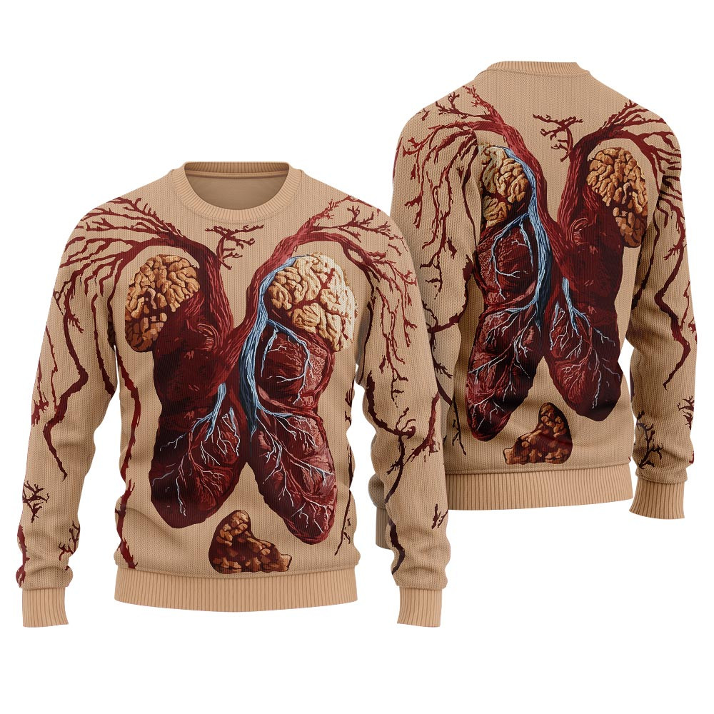 Anatomical Lungs And Brain Ugly Christmas Sweater Trendy Christmas Sweater for Winter Outfits