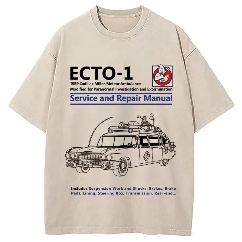 Anatomy of ECTO-1 Ghostbuster Ambulance Car Washed T-Shirt Minimal Retro Graphic Clothing Gifts For BFF