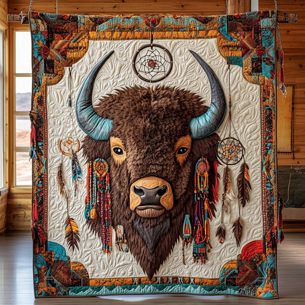 Ancestral Strength Quilt Blanket Native American Themed Buffalo Bison Merchandise
