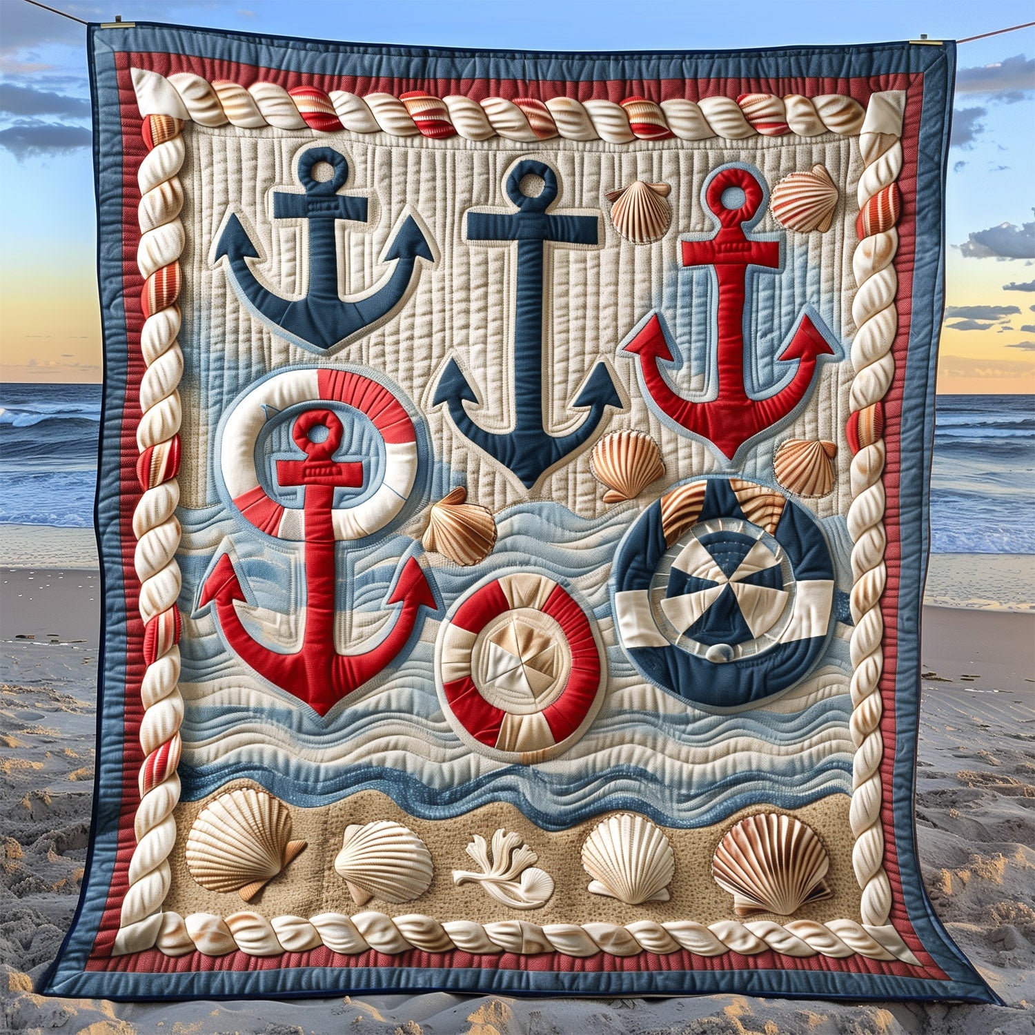 Anchor And Lifebuoy Quilted Blanket Christmas Soft Blanket