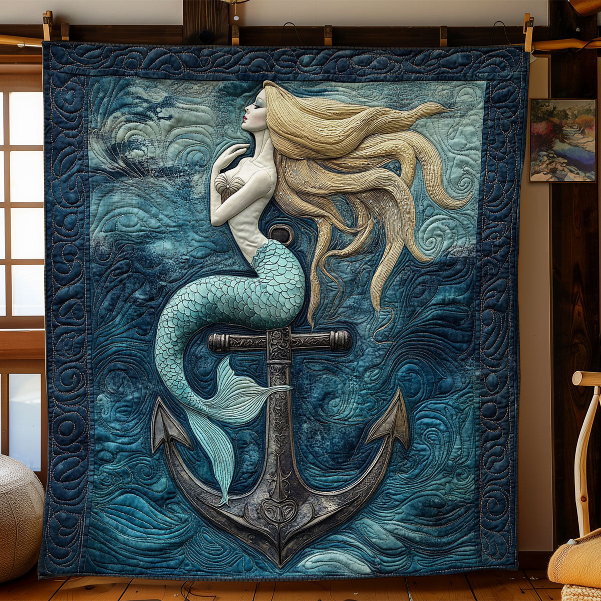 Anchor And Mermaid Quilt Blanket Ocean Fantasy Themed Gifts For Navy Veterans