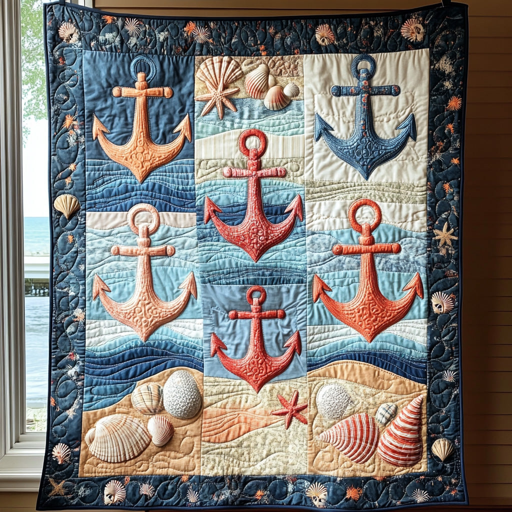 Anchor and Starfish Quilted Blanket Beach Nautical Theme Anchor Gifts