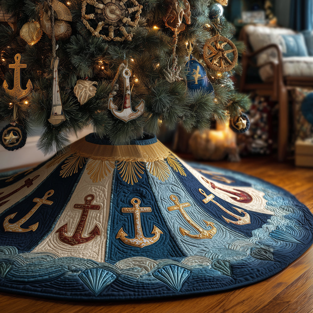 Anchor And Tinsel Christmas Quilted Tree Skirt Xmas Tree Decor Anchor Themed Gifts