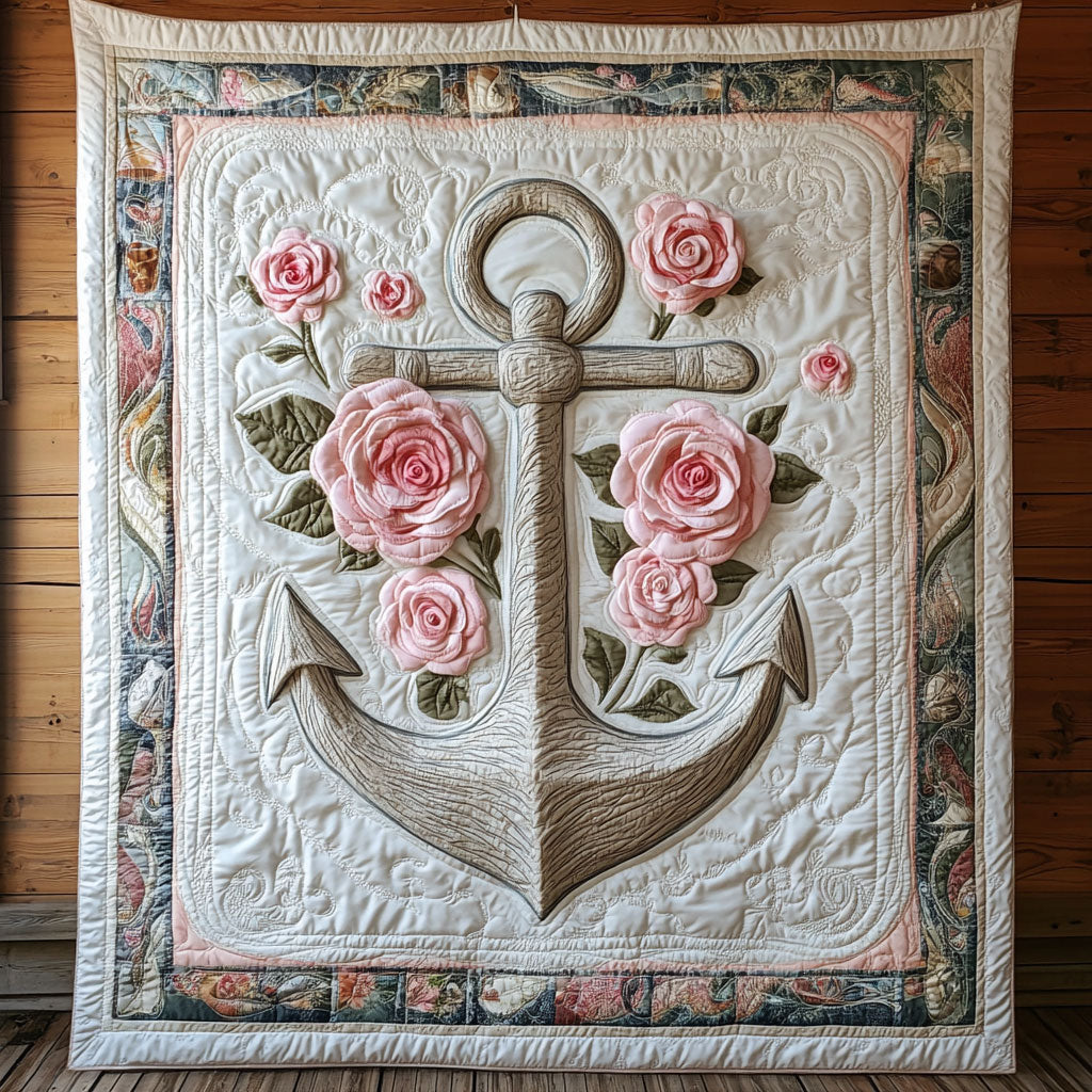 Anchor Bloom Quilt Blanket Pink Rose Gifts With Anchors On Them