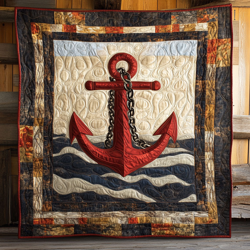 Anchor Chainhold Quilt Blanket Red Anchor On Sea Navy Veteran Gifts For Patriots