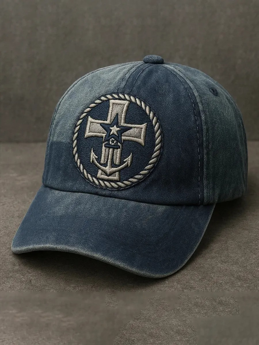 Anchor Cross Washed Baseball Hat Christian Maritime Faith Believer Apparel Best Gift For Believers