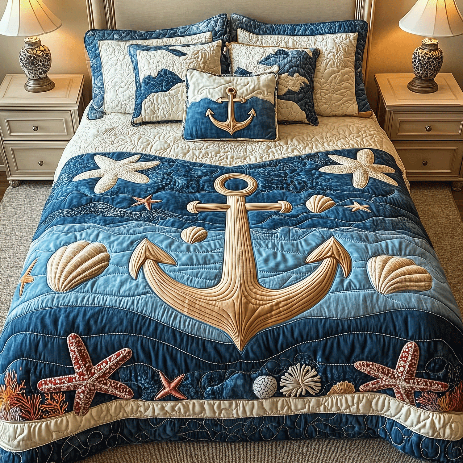 Anchor Haven Quilted Bedding Set Luxury Duvet Cover Set for Elegant Bedroom Decor