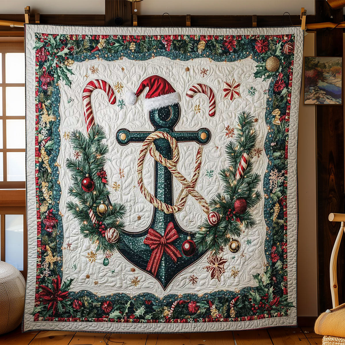 Anchor Joy Quilt Blanket Christmas Decor Navy Veteran Themed Gifts