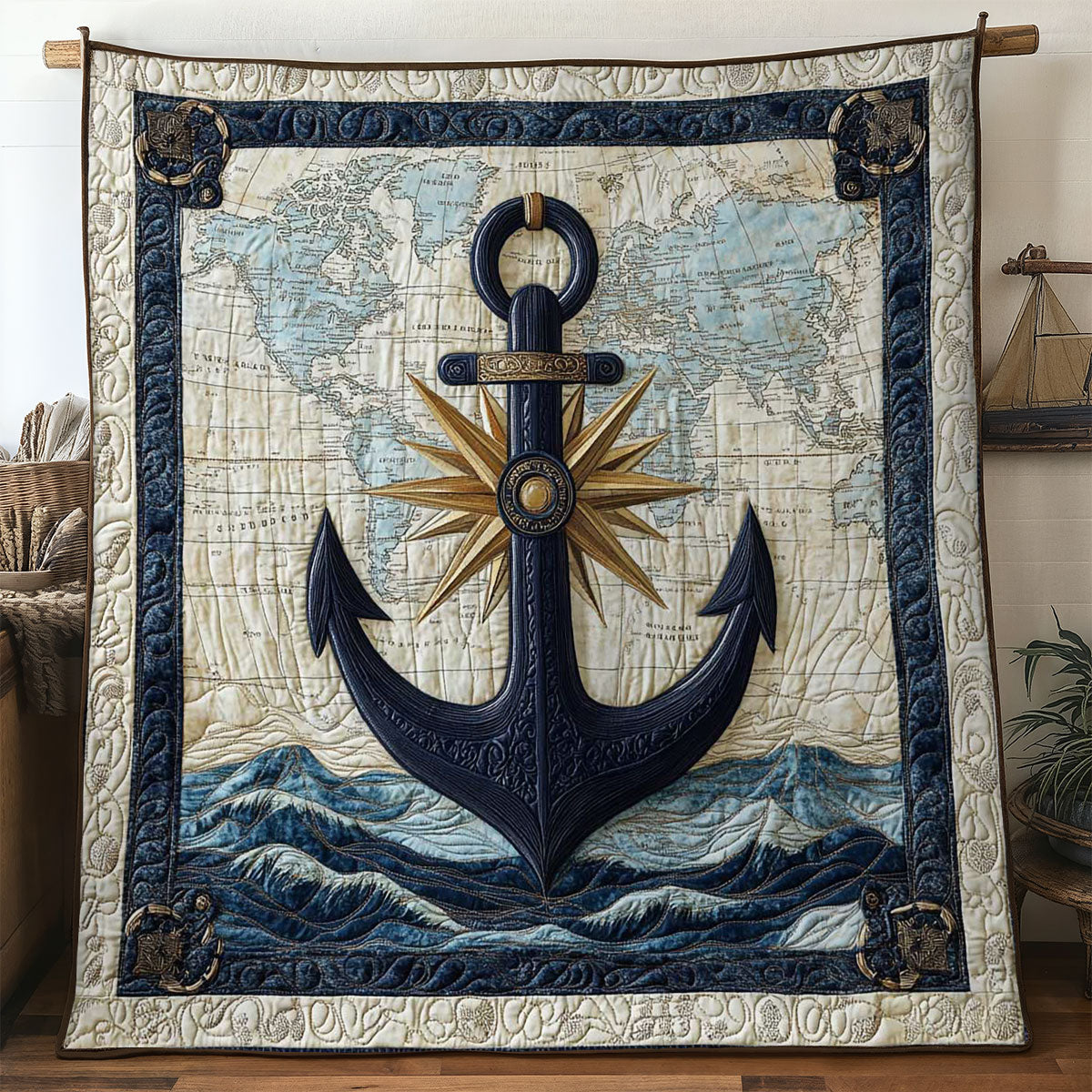 Anchor Legacy Quilt Blanket Map Navy Veteran Themed Gifts For Him
