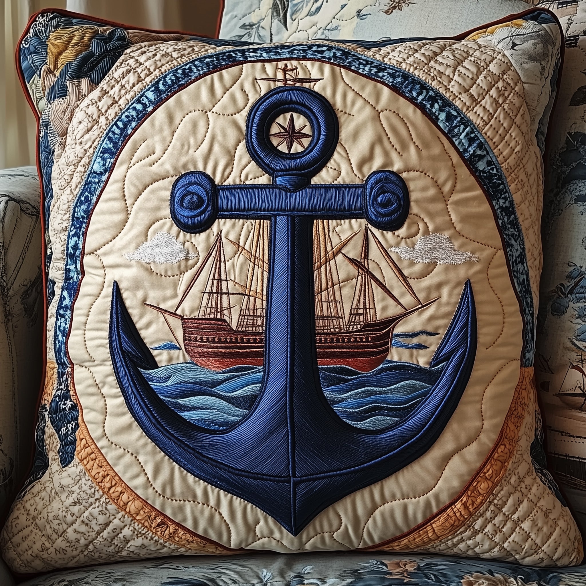 Anchor Life Quilted Pillow Case Throw Pillow Cover ItemAnchor Gifts For Men