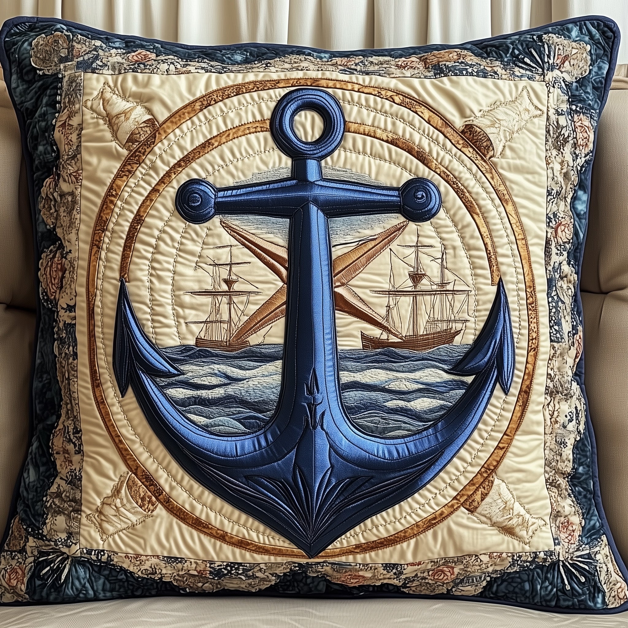 Anchor Life Quilted Pillow Case Throw Pillow Cover ItemAnchor Themed Gifts