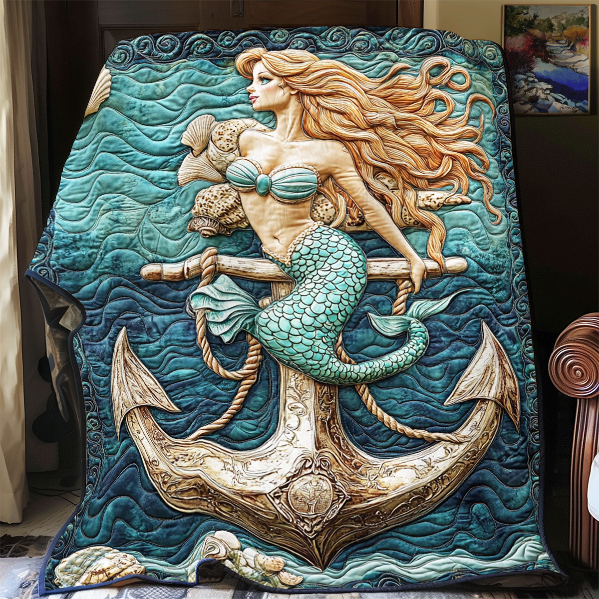 Anchor Mermaid Quilt Blanket Nautical Navy Veteran Themed Gifts For Girlfiend