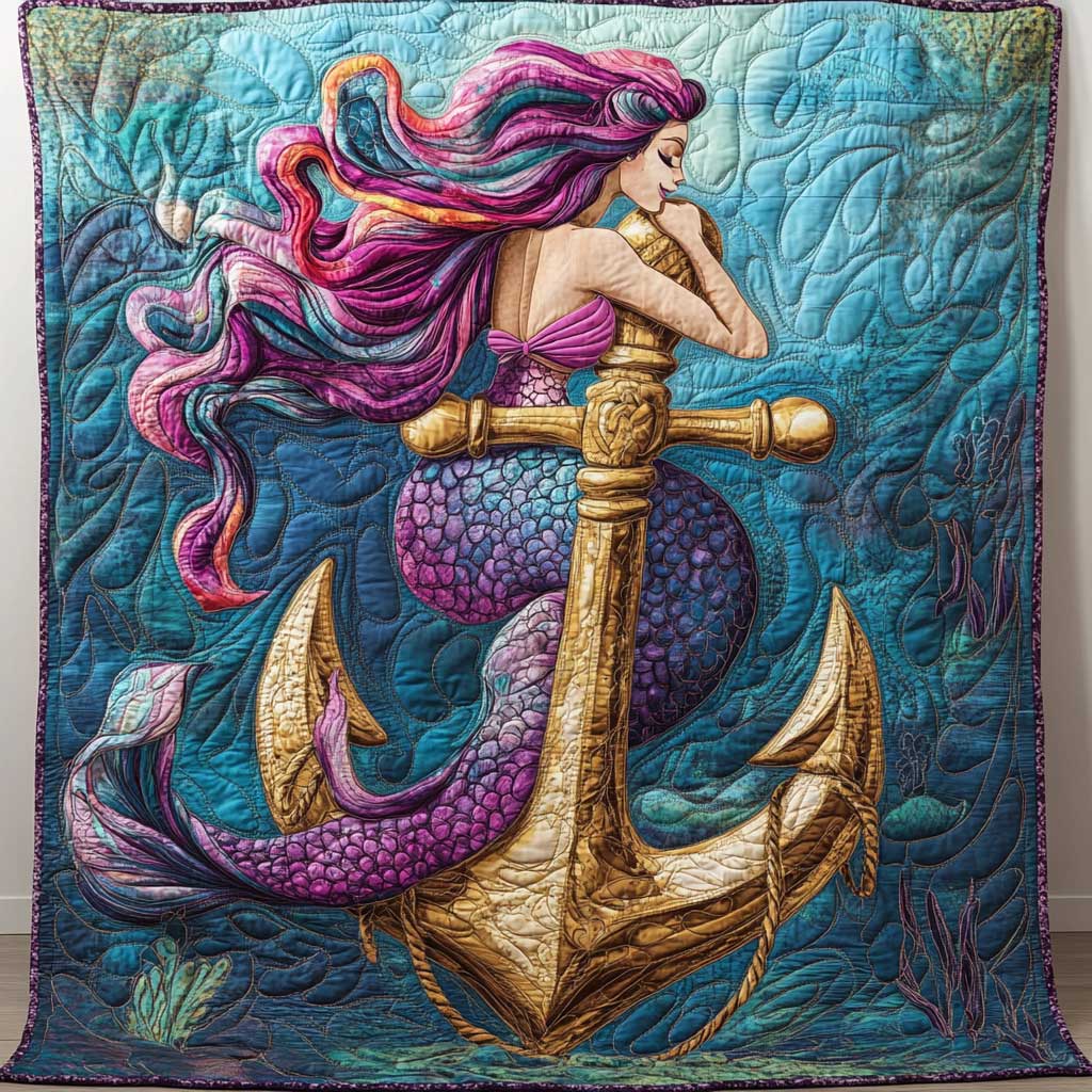 Anchor Mermaid Quilt Blanket Nautical Navy Veteran Themed Gifts For Women