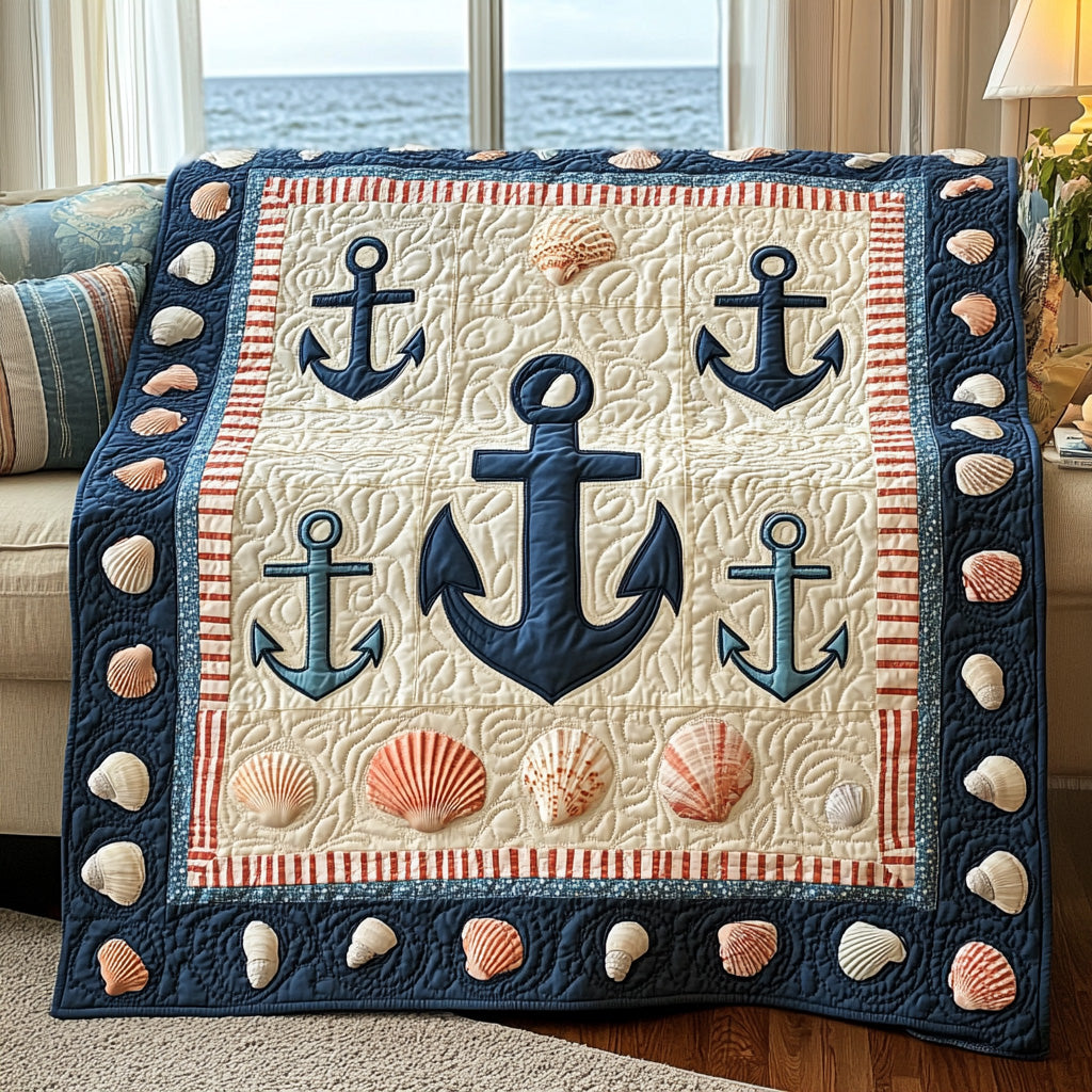 Anchor Nautical Ocean Theme Quilted Blanket Coastal Best Themed Anchor Gifts
