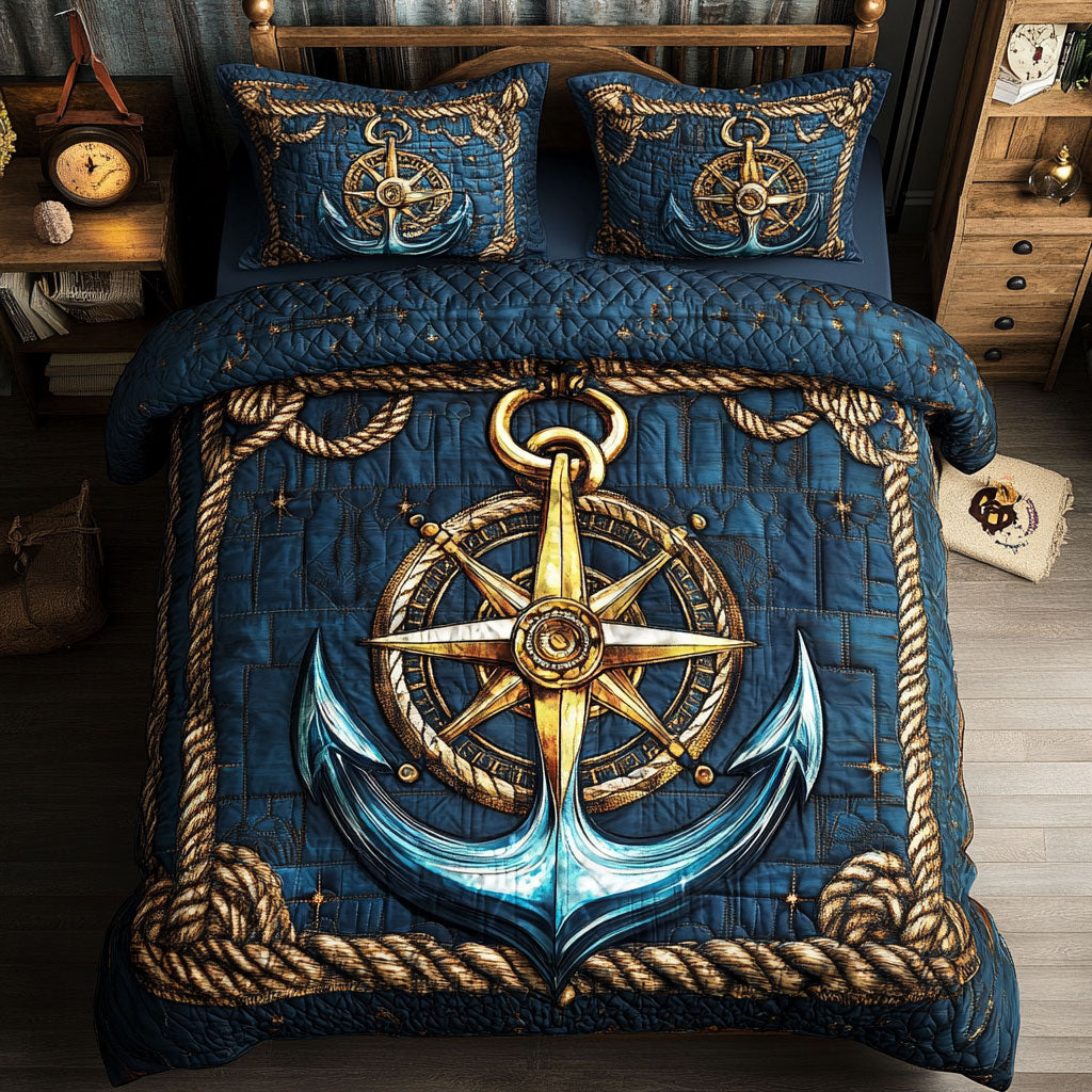 Anchor Ocean Heart Quilted Bedding Set Duvet Cover Bedspread Gifts For Ladies