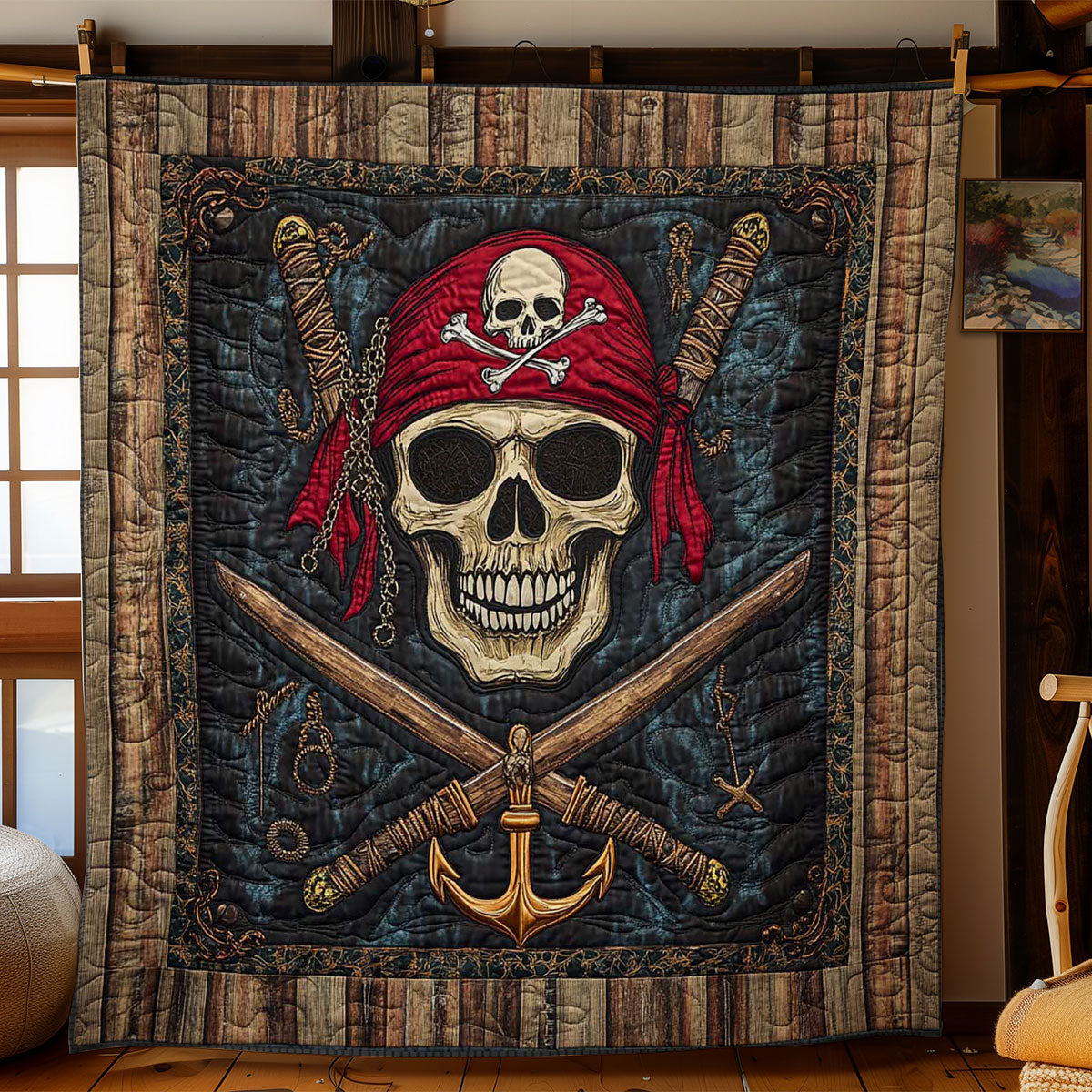 Anchor Of The Skull Quilt Blanket Skull Themed Gifts For Pirates Fan