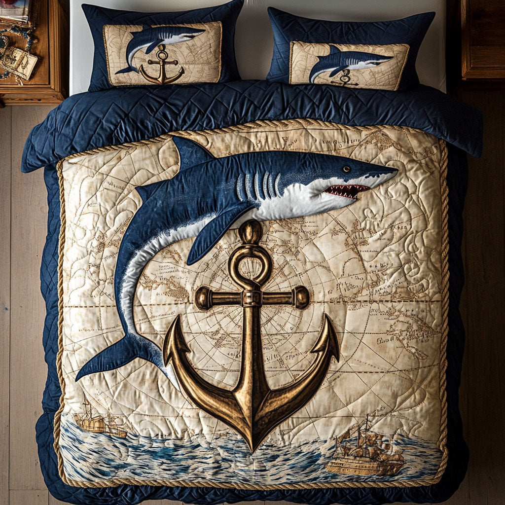 Anchor Shark Quilt Bedding Set Twin Duvet Covers Ocean Gift for Kids