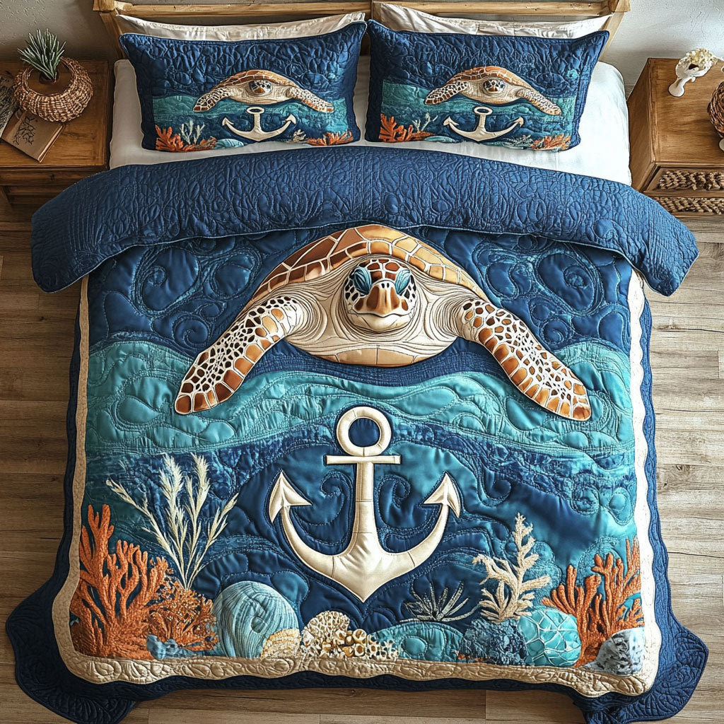 Anchor Voyage Quilt Bedding Set Full Size Bed Set Nautical Gift for Travelers