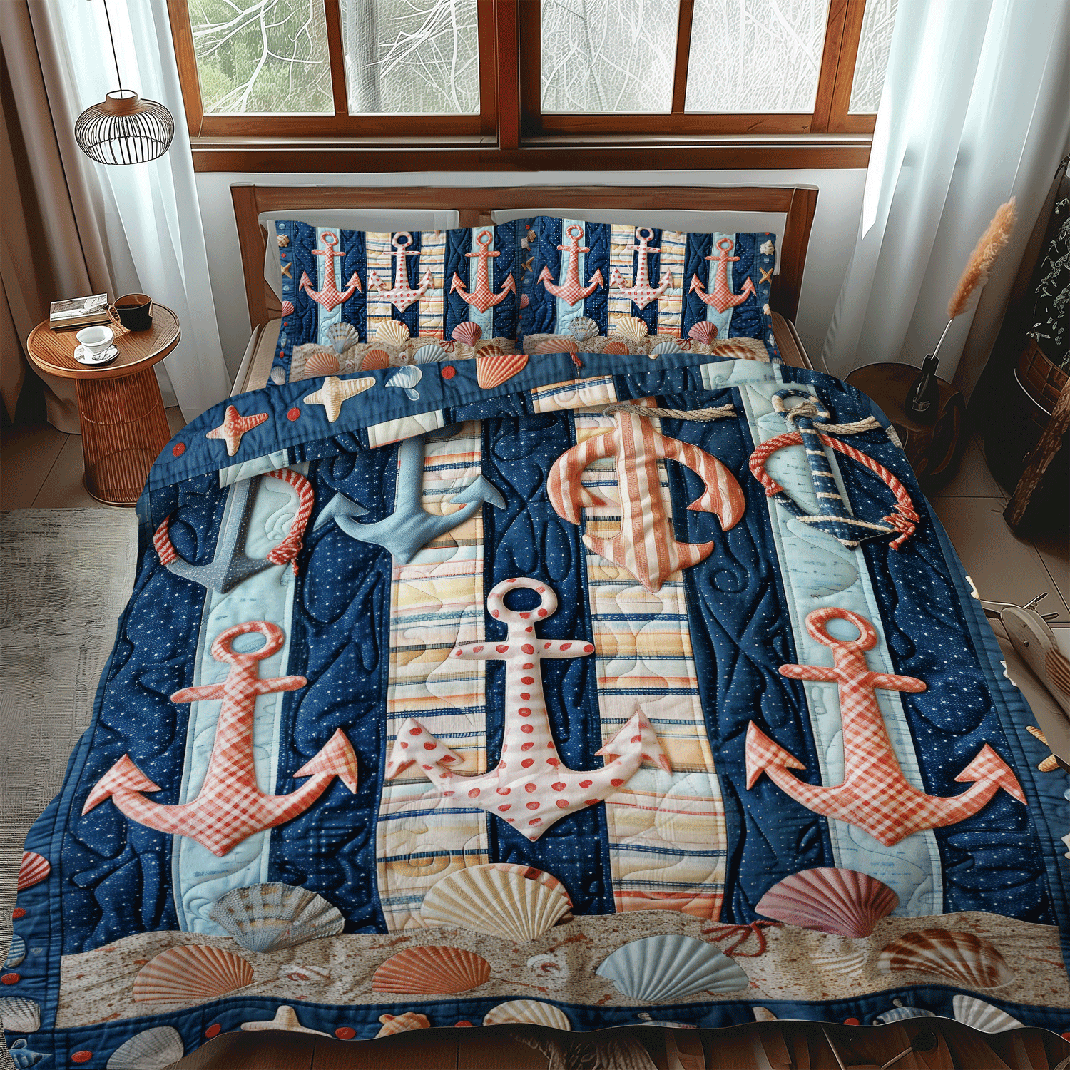 Anchored Bliss Quilted Bedding Set Beach Themed Bedspreads Beach Related Presents