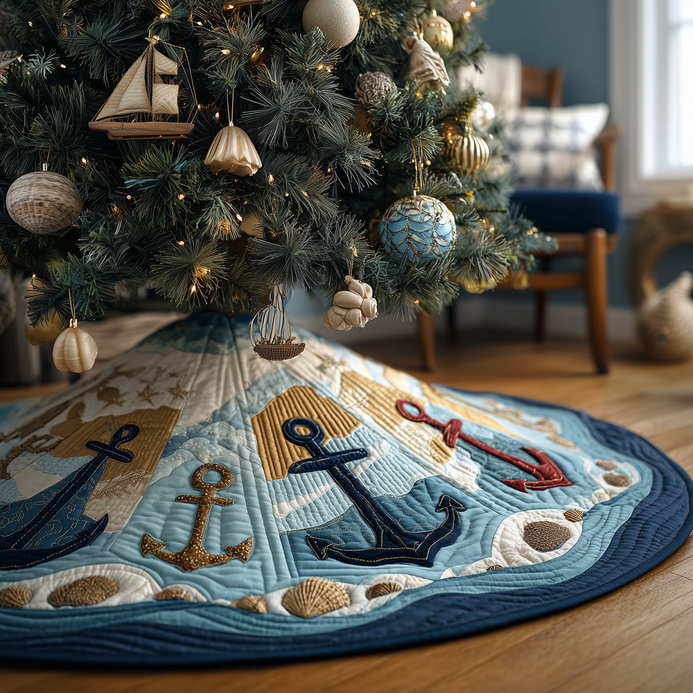 Anchored by the Sea Christmas Quilted Tree Skirt Xmas Decorations Anchor Gifts For Him