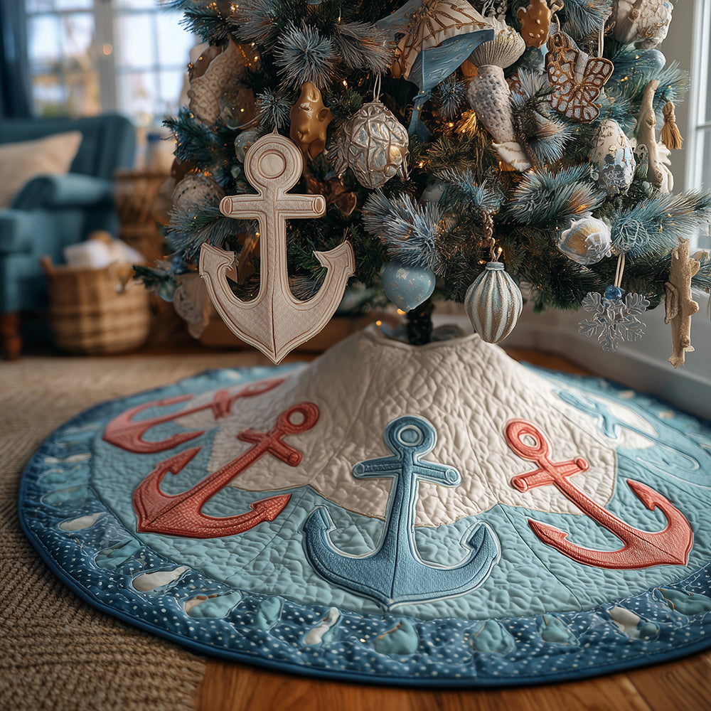 Anchored in Joy Christmas Quilted Tree Skirt Holiday Decor Anchor Gifts For Her