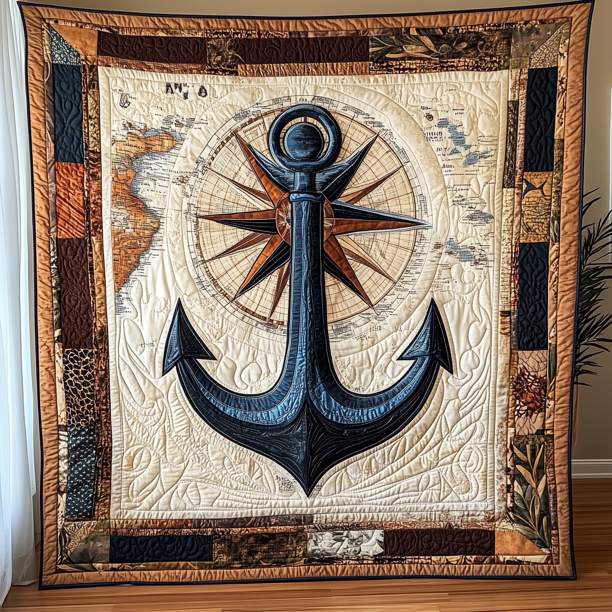 Anchoring Quilted Blanket Sofa Throw BlanketMarine Anchor Gifts