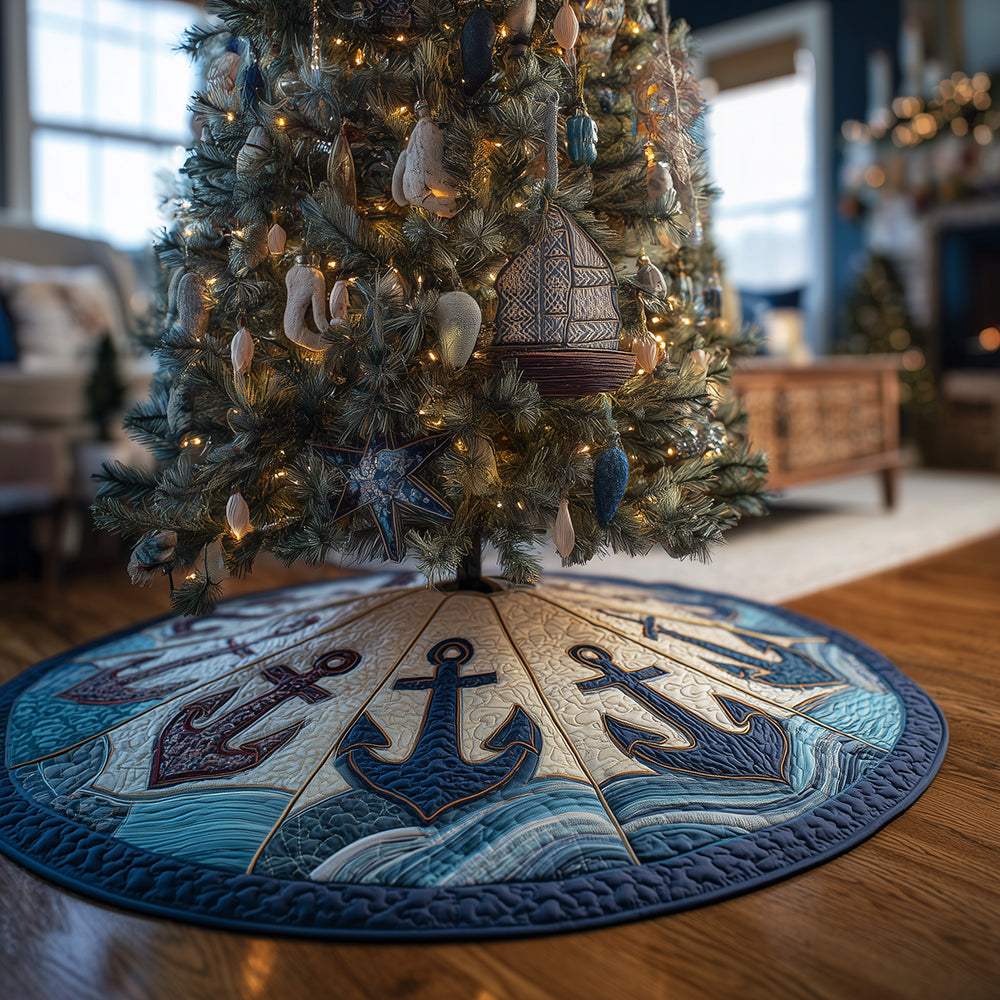 Anchors Aglow Christmas Quilted Tree Skirt Holiday Decorations Anchor Gifts For Men