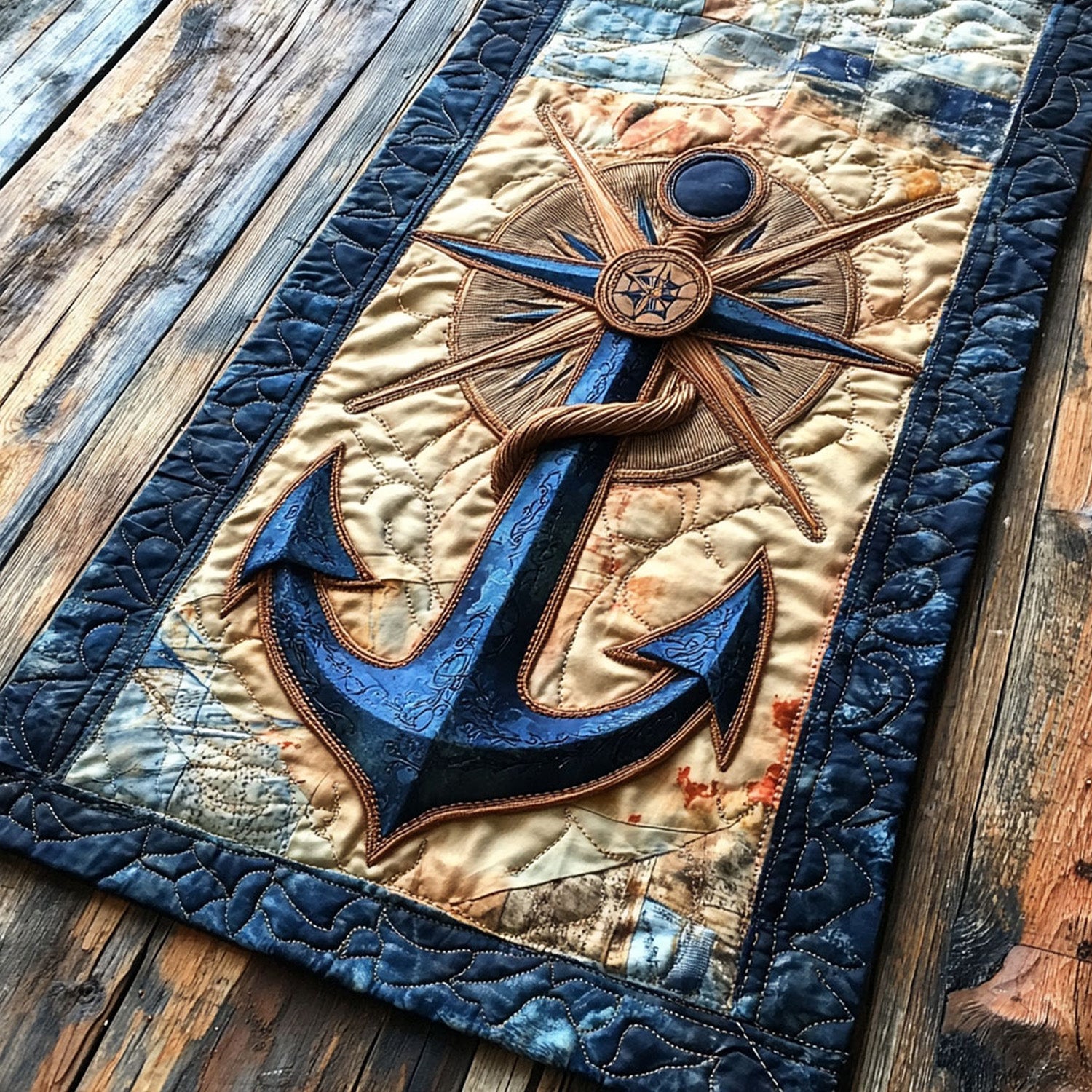 Anchors Away Quilted Table Runner Ocean Table Runner Anchor Gifts For Him