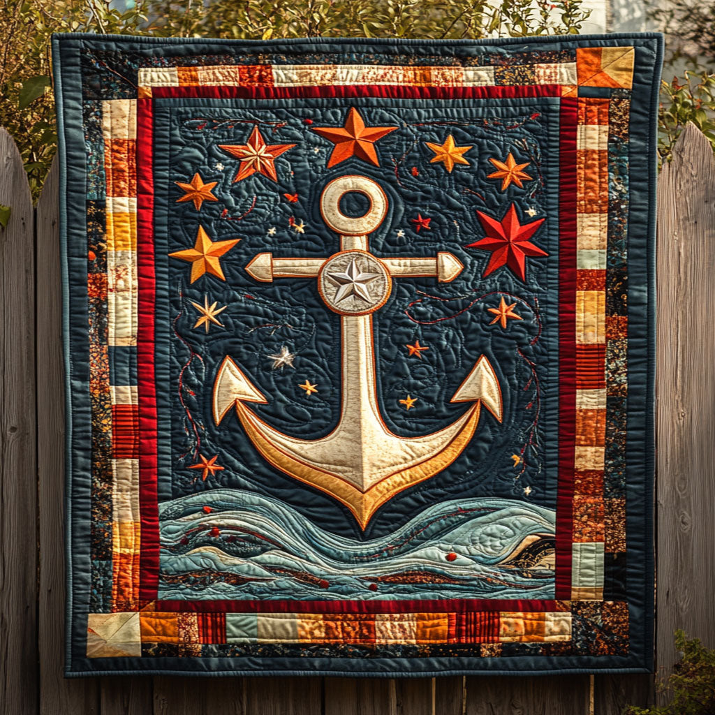 Anchor's Horizon Quilt Blanket Navy Veteran Pride Gifts For Ocean Lovers