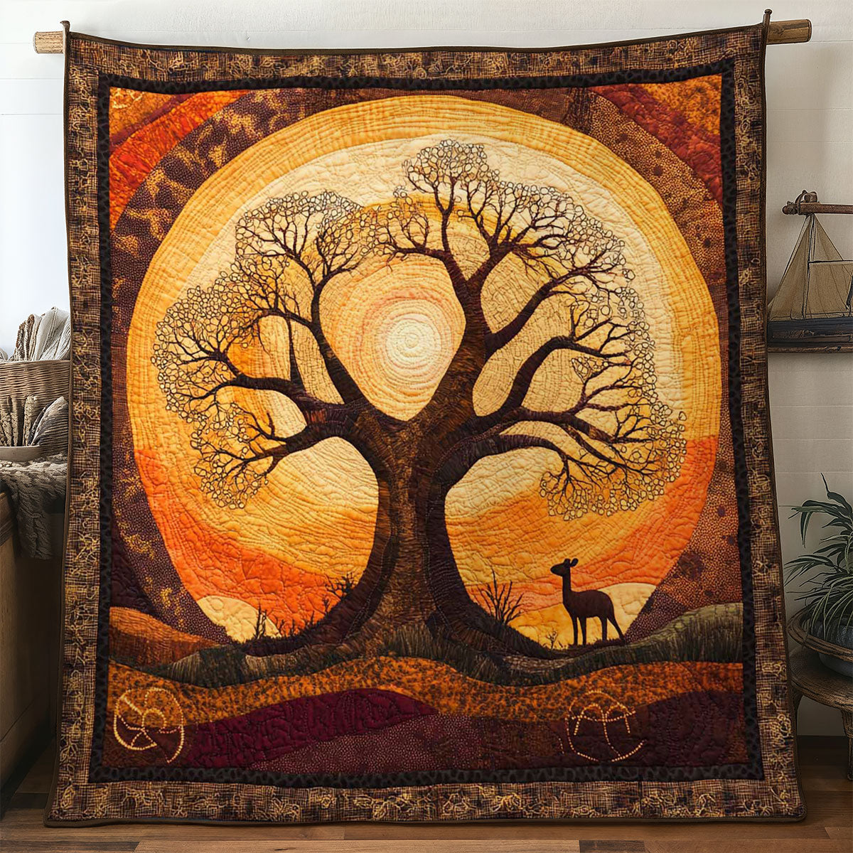 Ancient Baobab African Sunset Quilt Blanket Art Throw Blanket Gifts For Tree Lovers
