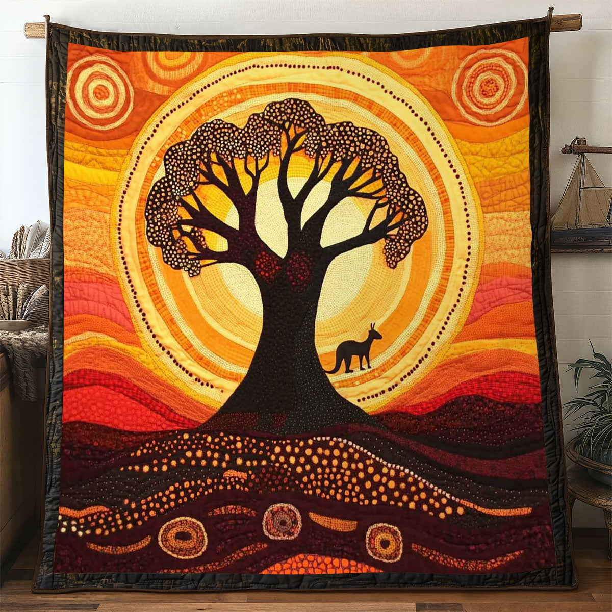 Ancient Baobab Story Beneath Sunset Quilt Blanket Art Throw Blanket Gifts For Tree Lovers