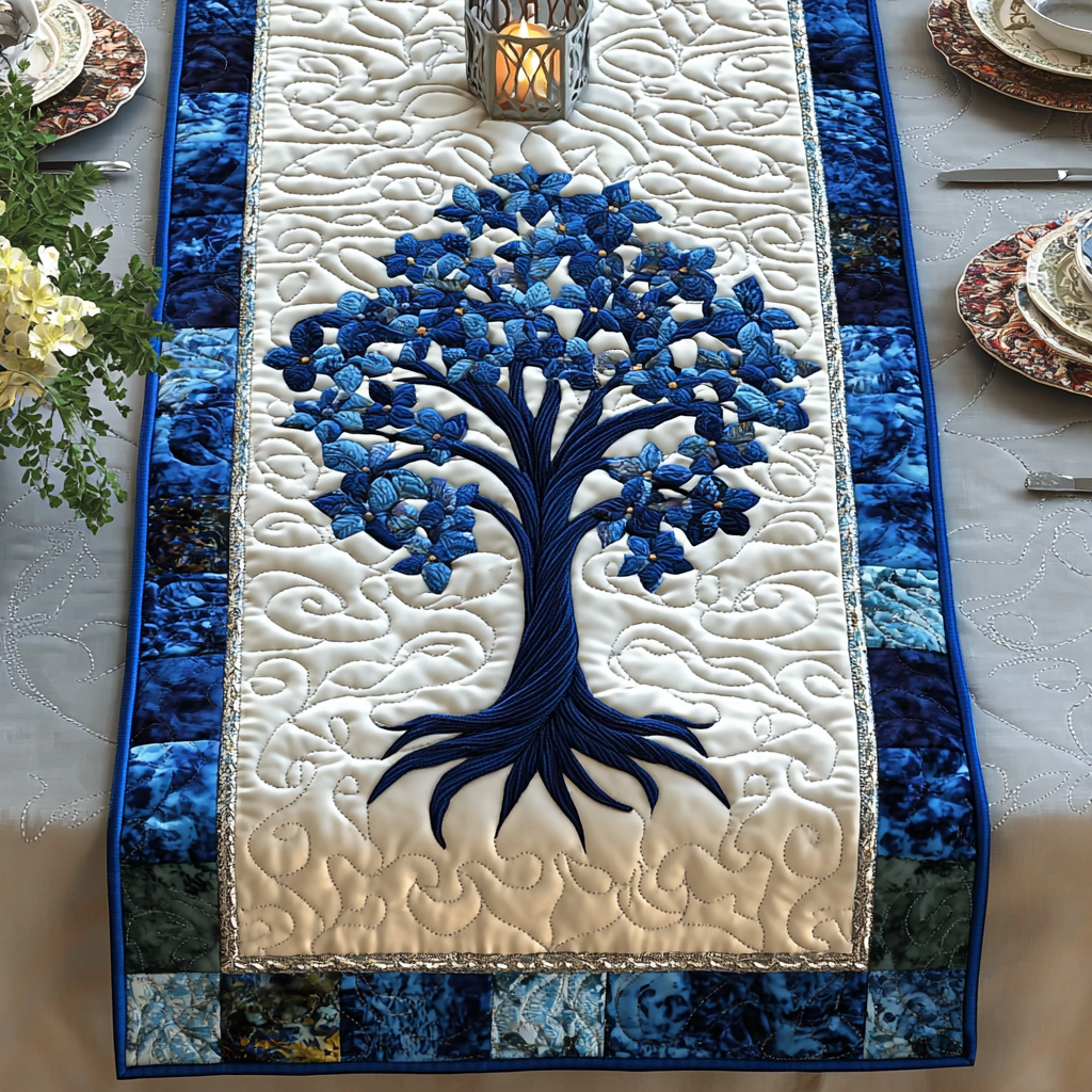 Ancient Bloom Quilted Table Runner Dining Table Decor Ideas Tree Of Life Gift Items