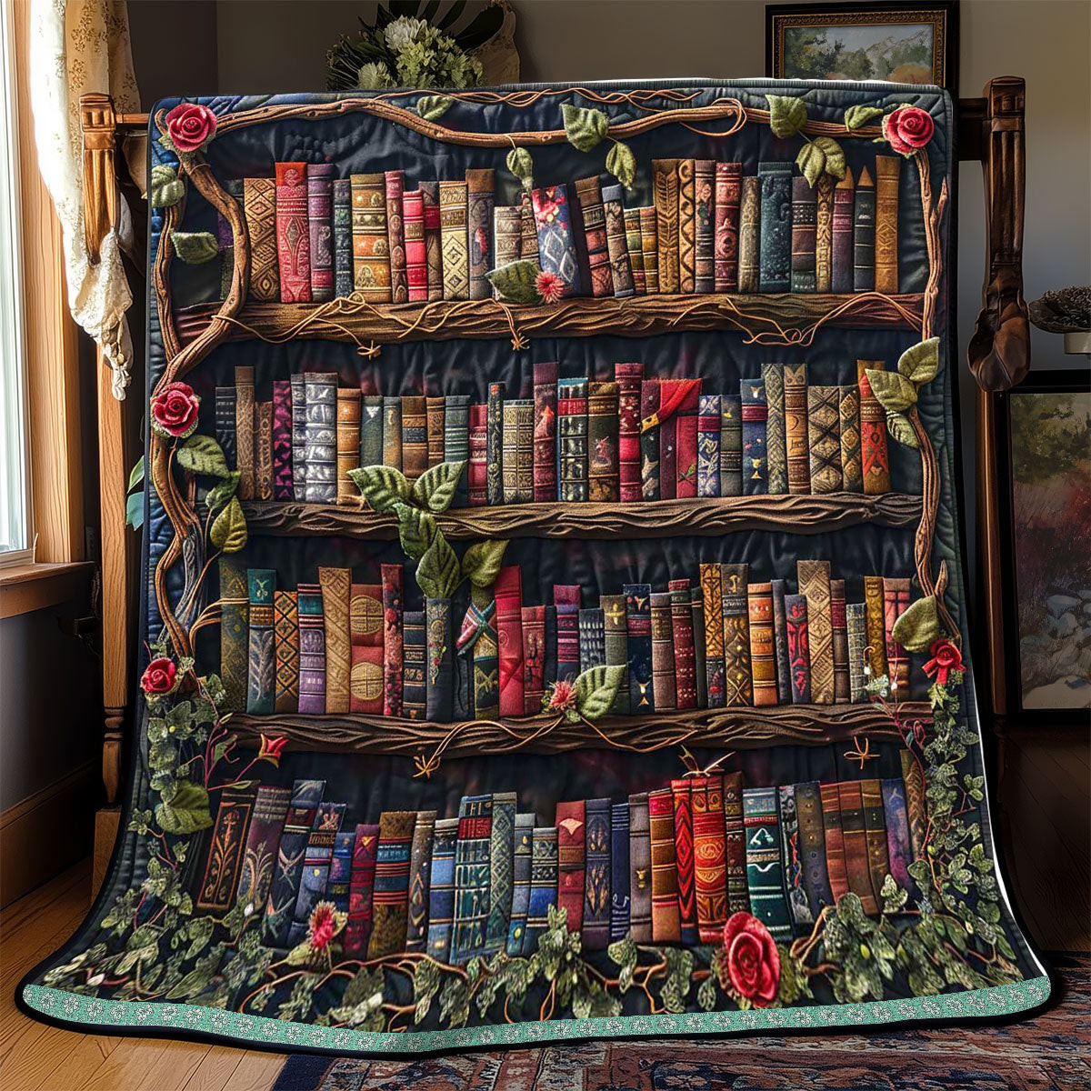 Ancient Bookshelf Quilt Blanket Throw Blankets For Couch Gifts For Mom From Daughter