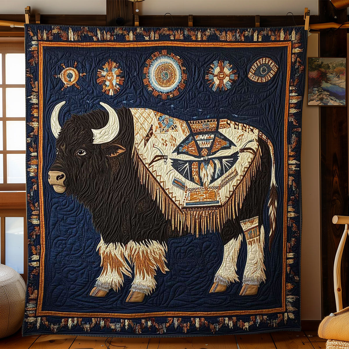 Ancient Buffalo Quilt Blanket Native American Themed Gifts For Bison Lovers
