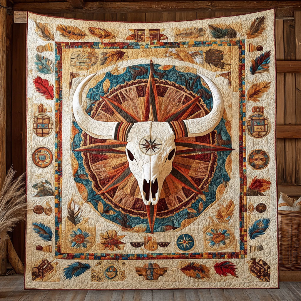 Ancient Bull Skull Quilt Blanket Native American Presents For Camel Lovers