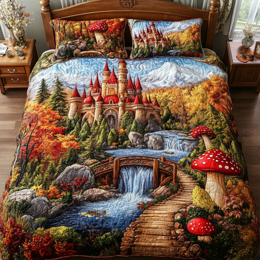 Ancient Castle Quilted Bedding Set Christmas Bedding Duvet Cover Castle Themed Gift