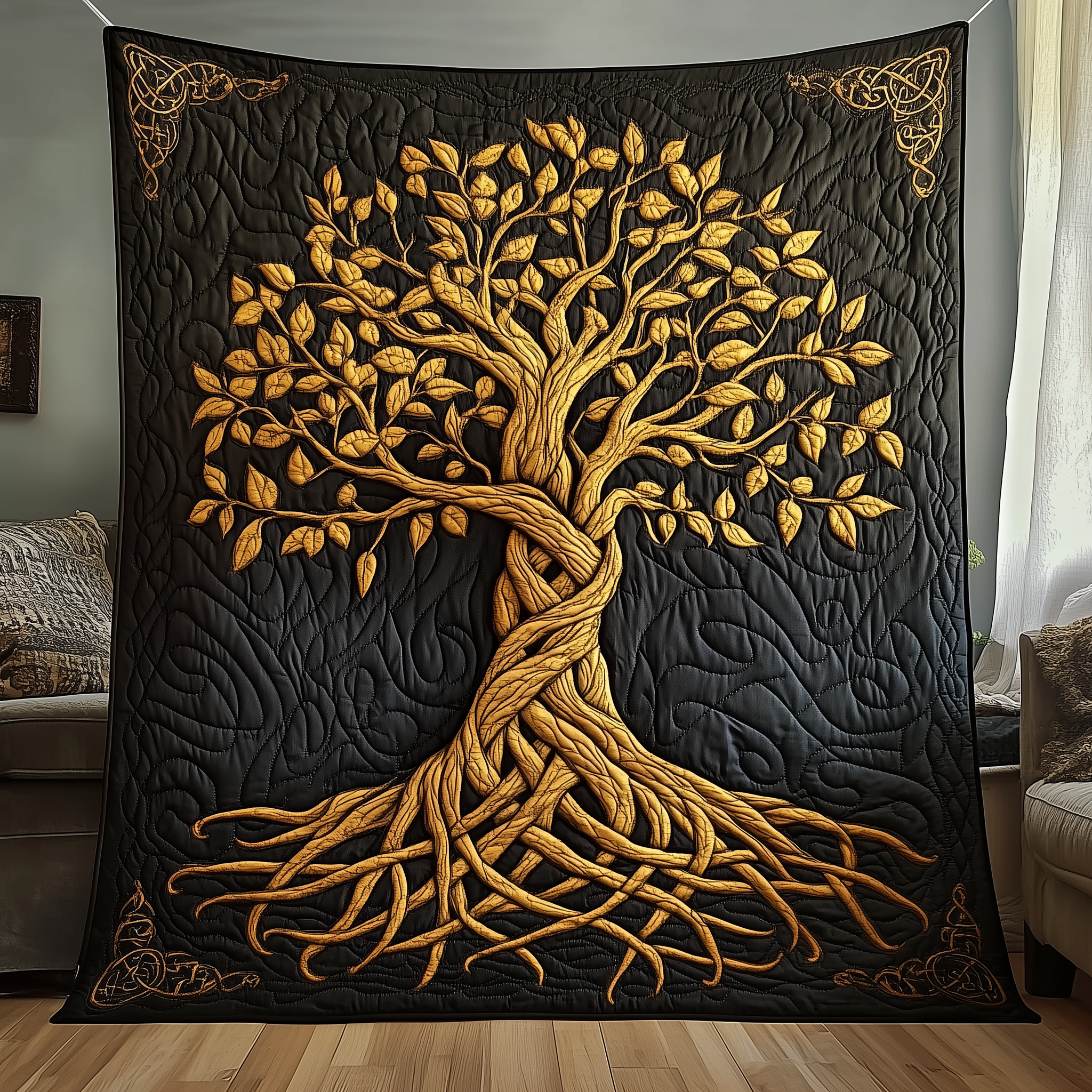 Ancient Celtic Tree of Life Quilted Blanket Spiritual Gifts For Grangarents