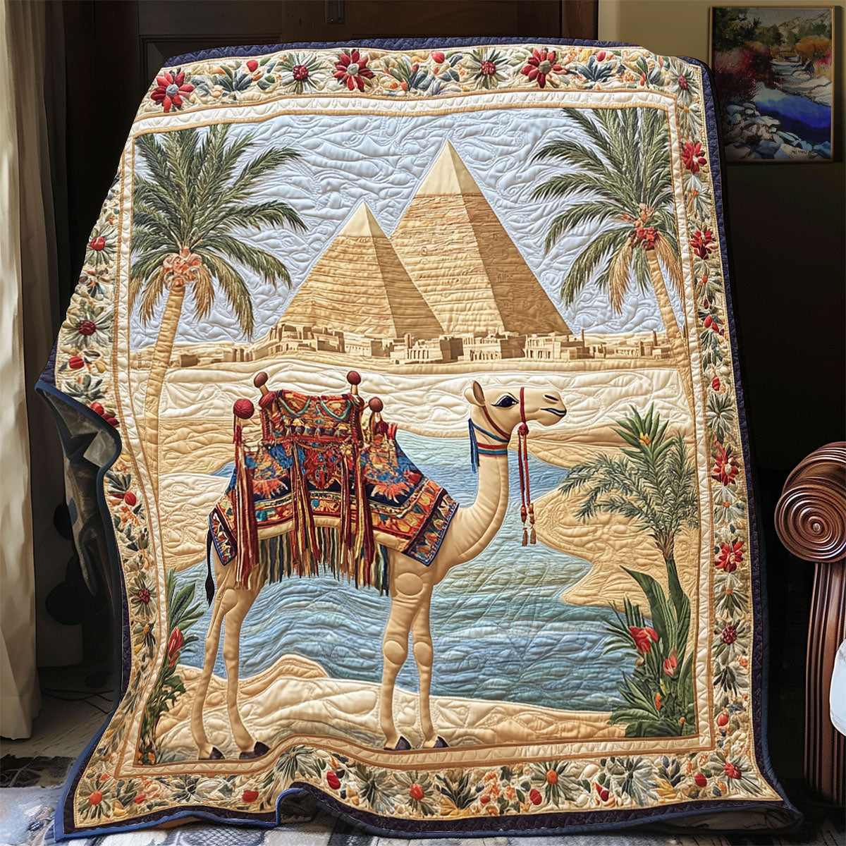 Ancient Culture Quilt Blanket Pyramids Egypt Themed Gifts For Camel Lovers