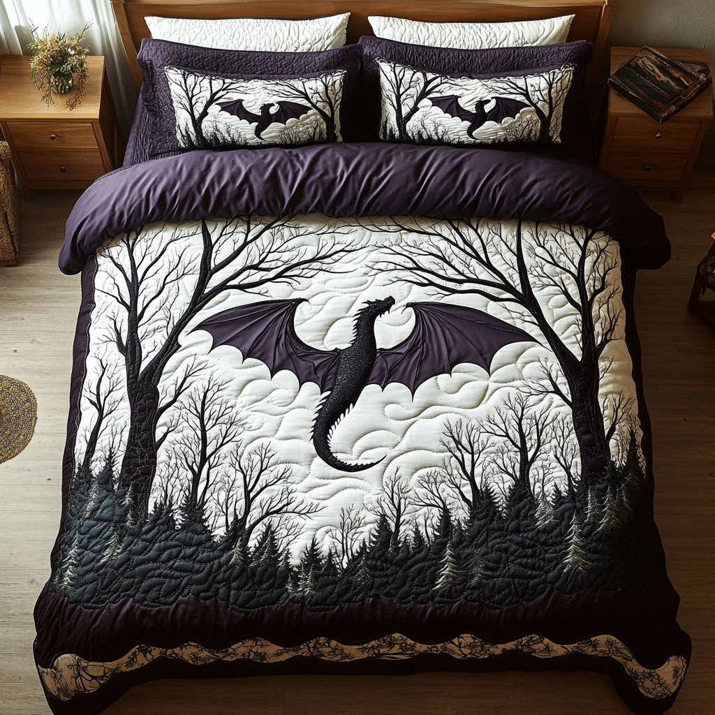 Ancient Dragon Quilted Bedding Set Duvet Cover Bed Sheet Set Dragon Presents For Men